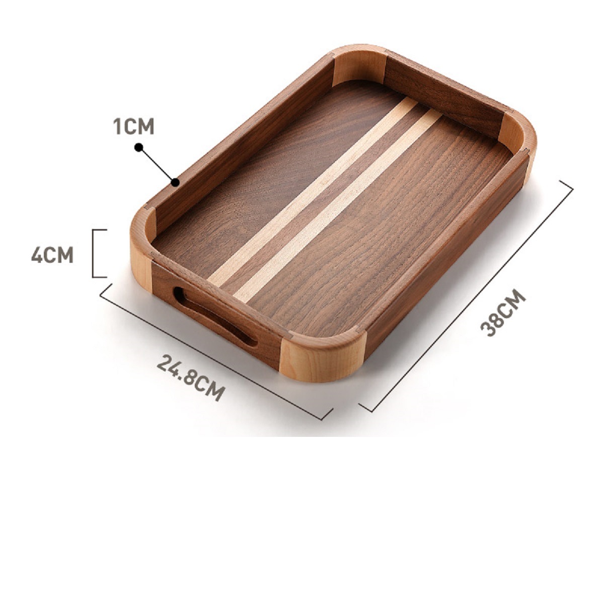 Set of 3 Wooden Serving Tray with Carved Handle